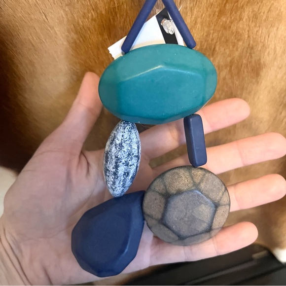 🏷️ 🎉 totw • long leather necklace with large turquoise navy cream stones - Picture 7 of 15